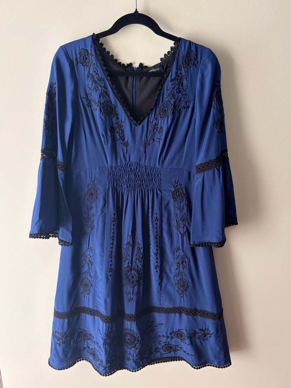 Nanette Lepore Blue Silk Embroidered Floral Dress Size 6